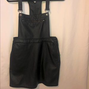 Black Leather Overalls Dress